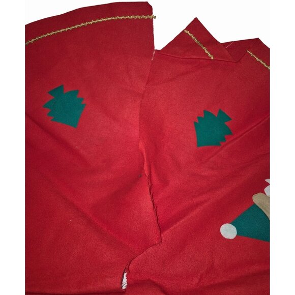 Vintage Mcm Red Christmas Tree Skirt With Santa Snowman Appliques - Picture 4 of 10